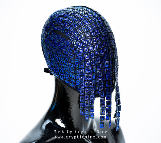 The Gladiator - Blue Hanging Trim Couture Mask