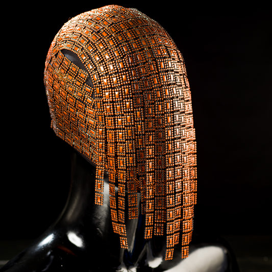 The Gladiator - Orange Hanging Trim Couture Mask