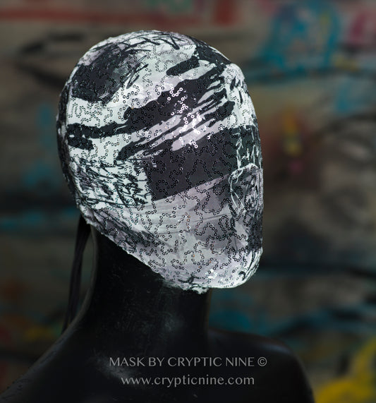 Lace Haute Couture Mask, Grey and White elegant pattern V.10