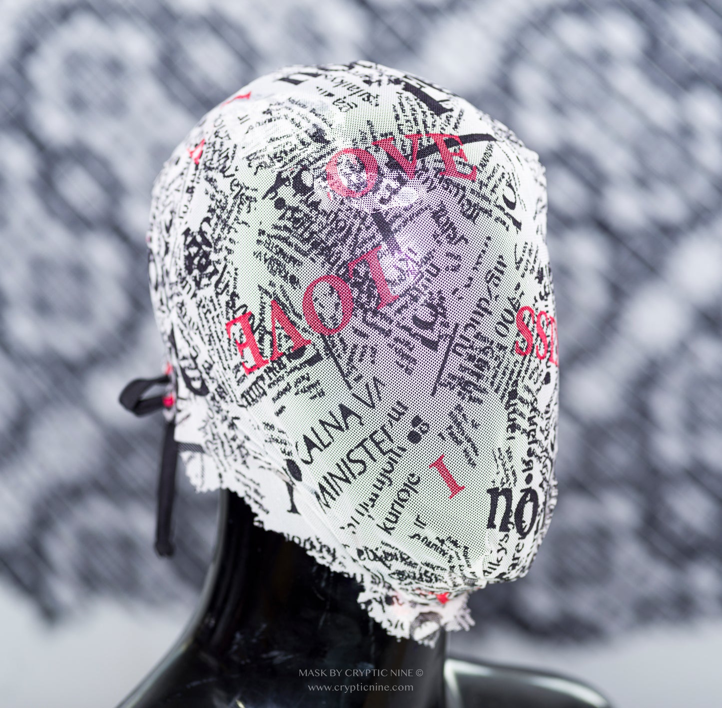 White Graphic Design Lace Mask High Fashion Couture, Drape Abstract Fabric design V.6