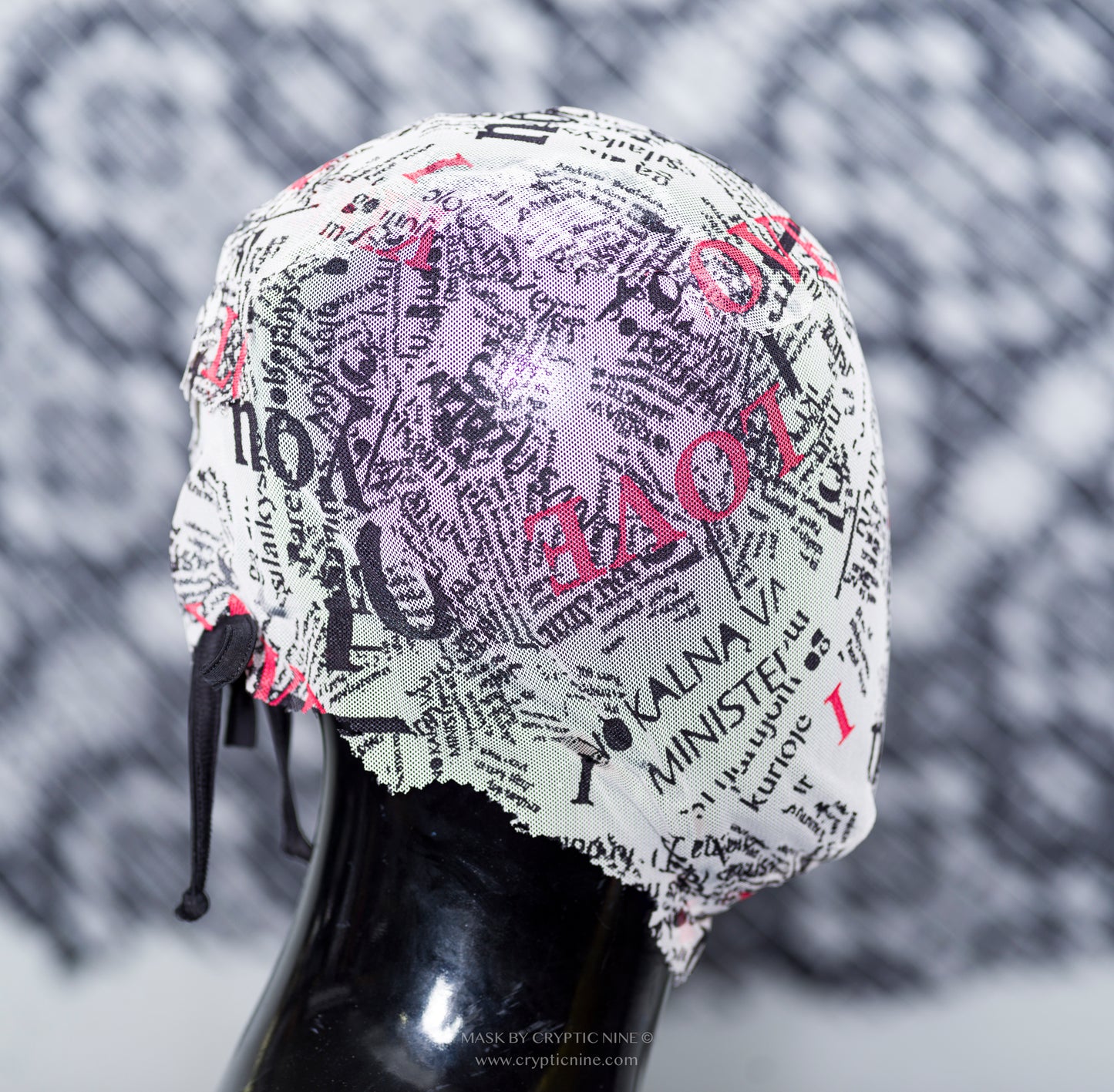 White Graphic Design Lace Mask High Fashion Couture, Drape Abstract Fabric design V.6