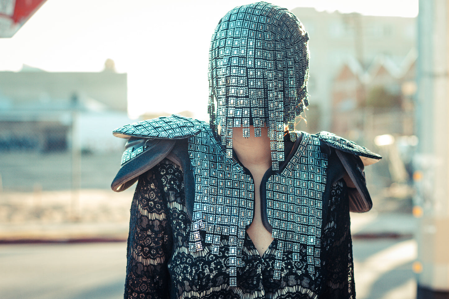 The Gladiator - Silver Hanging Trim Couture Mask