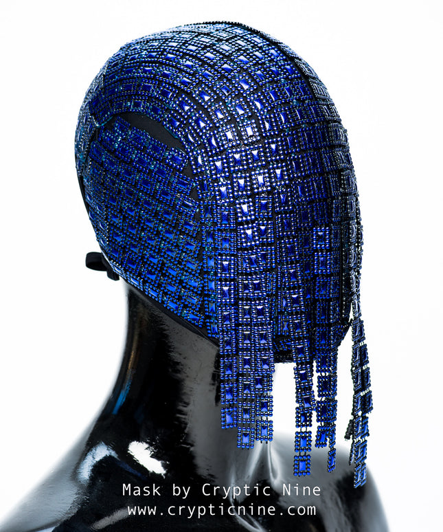 The Gladiator - Blue Hanging Trim Couture Mask