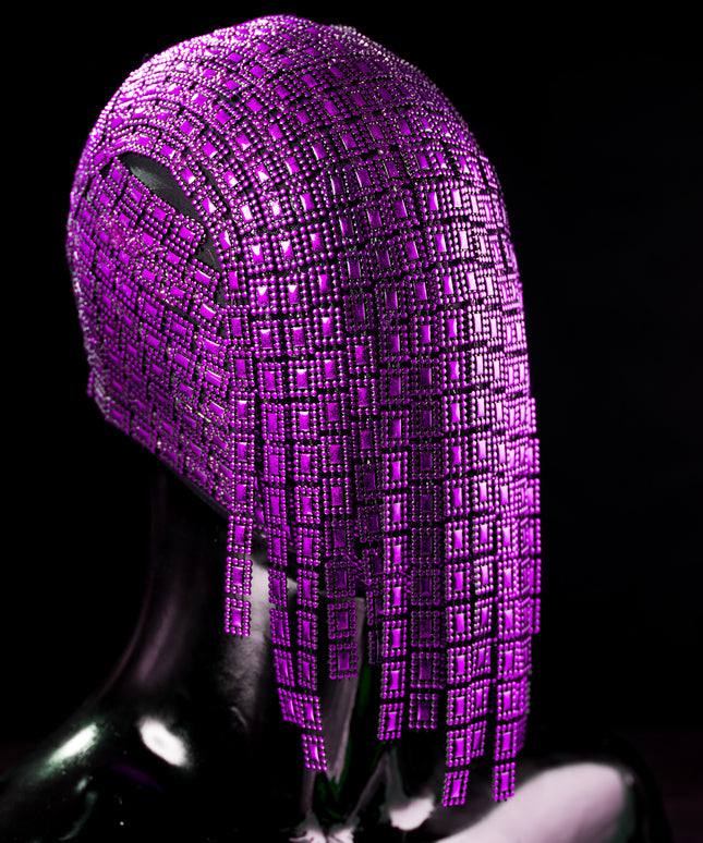 The Gladiator - Purple Hanging Trim Couture Mask
