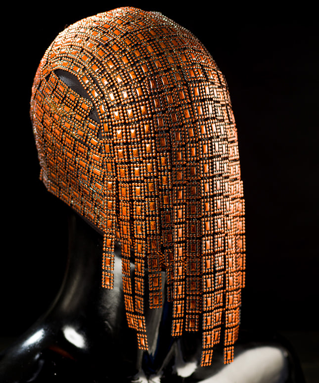 The Gladiator - Orange Hanging Trim Couture Mask
