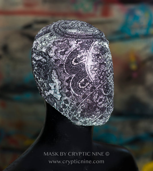 Lace Haute Couture Mask, Grey and White elegant pattern  V.12