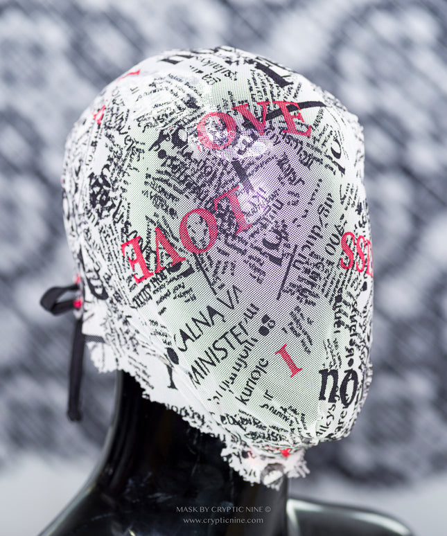 Weiße Grafikdesign-Spitzenmaske High Fashion Couture, Drape Abstract Fabric Design V.6 