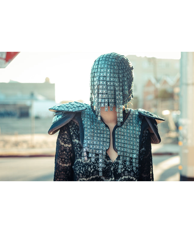 The Gladiator - Silver Hanging Trim Couture Mask