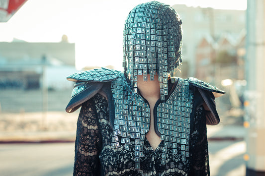 The Gladiator - Silver Hanging Trim Couture Mask