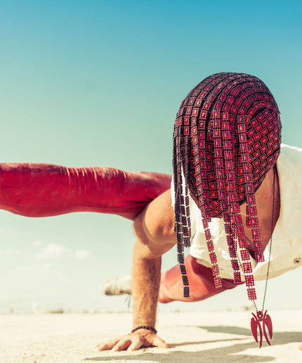 The Gladiator - Red Hanging Trim Couture Mask
