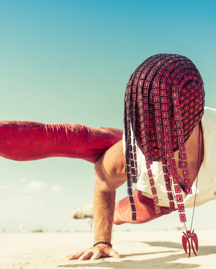The Gladiator - Red Hanging Trim Couture Mask