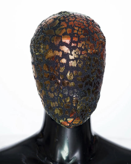Schwarze Shadow Maze Spitzenmaske, handgefertigtes quadratisches Schmuckmuster aus Metall