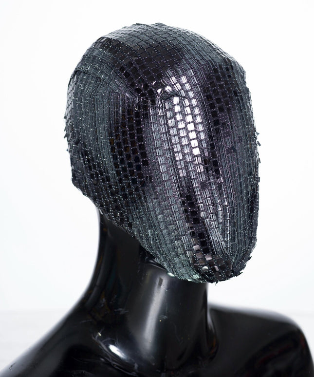 Masque Haute Couture en Dentelle, Motif élégant Gris et Blanc V.12 